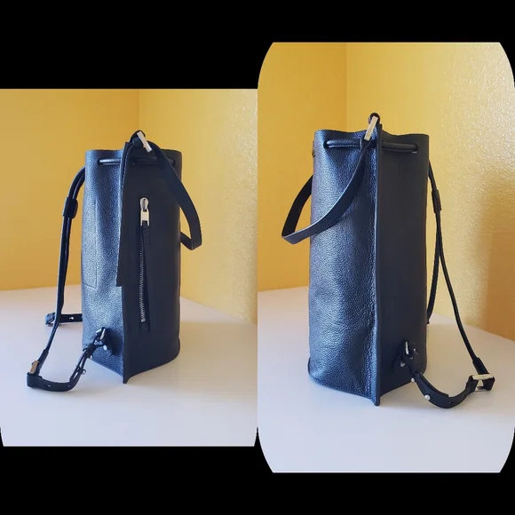 ALLSAINTS Alpha Pebble Leather Convertible Backpack/ Shoulder Bag Purse Black - Picture 8 of 16